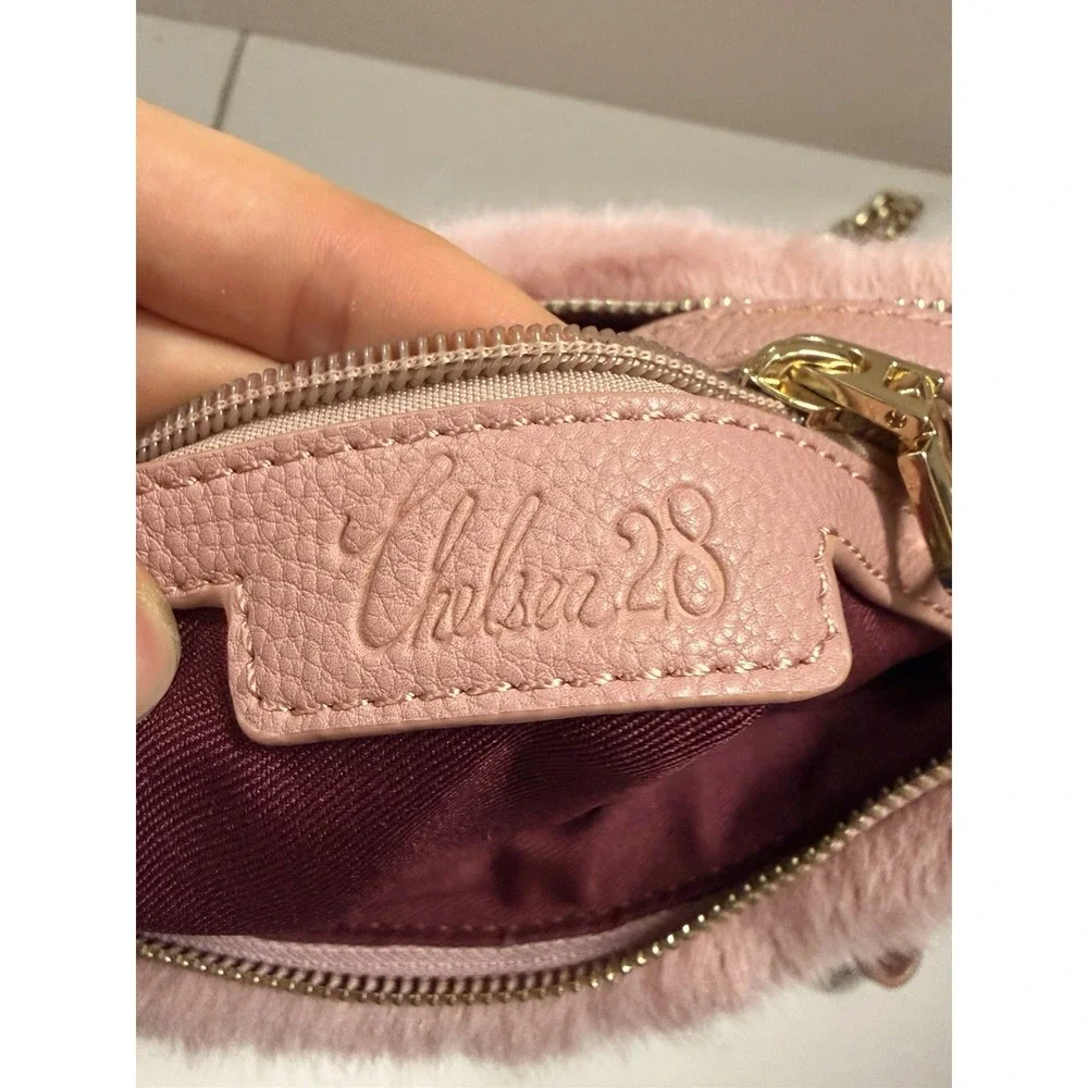 Chelsea 28 Pink Faux Fur Convertible Crossbody Clutch Wristlet Chain Strap